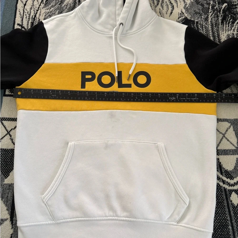 Polo Ralph Lauren Double Knit White/Yellow Gold/Black Colorblock Pullover Hoodie